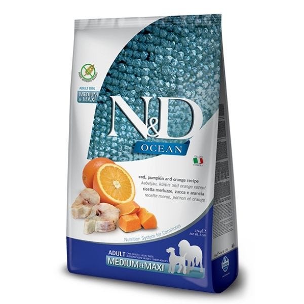 Farmina N&D Dry Dog Food - Ocean Codfish, Pumpkin & Orange Adult Medium Maxi 