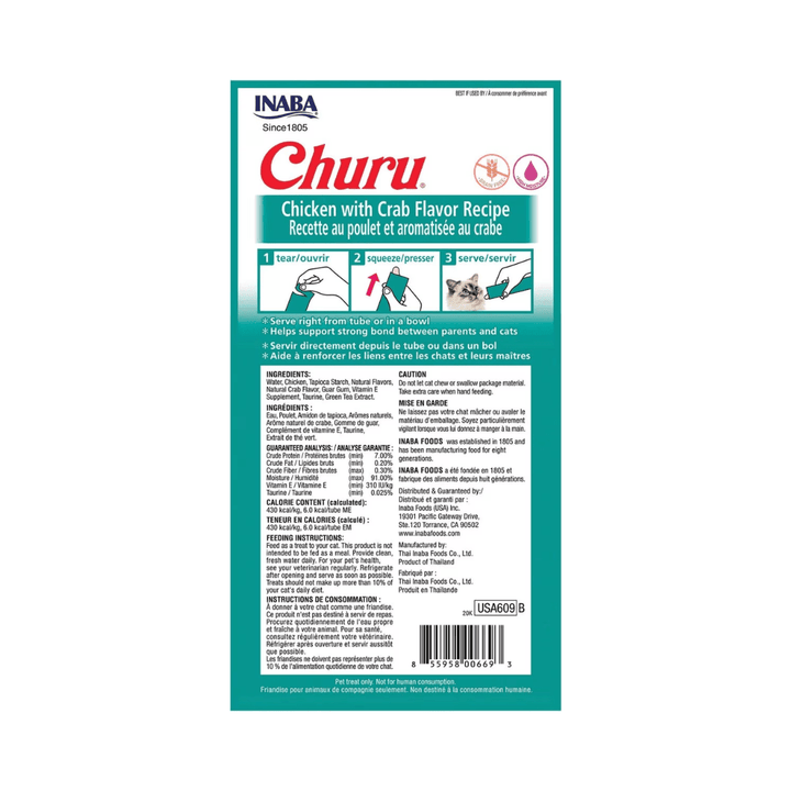 Inaba Cat Treats - Churu Purees Chicken with Crab Recipe - Toronto Pets