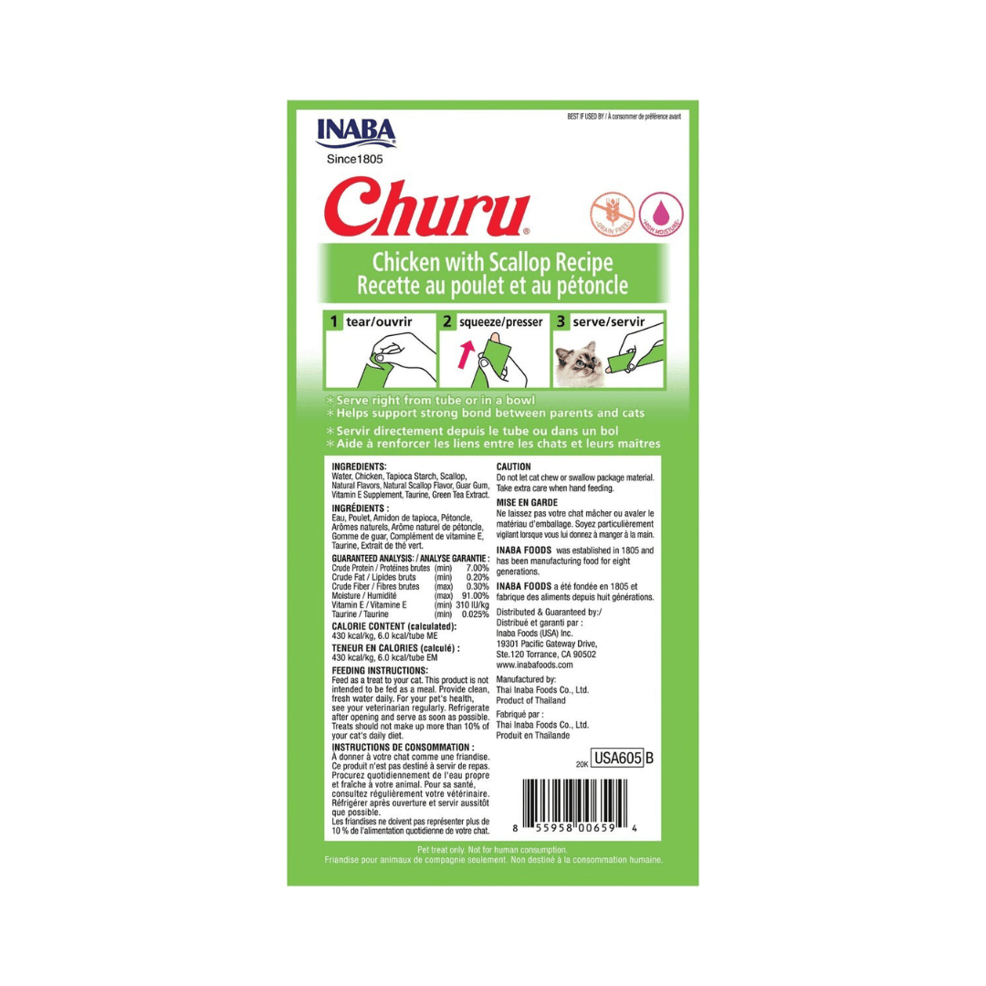 Inaba Cat Treats - Churu Purees Chicken with Scallop Recipe Pouch - Toronto Pets