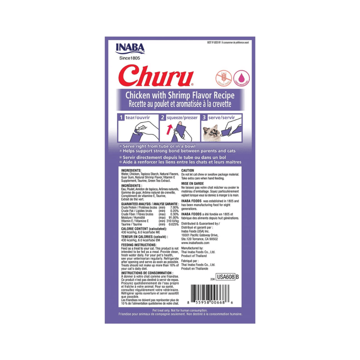 Inaba Cat Treats - Churu Purees Chicken with Shrimp Recipe Pouch - Toronto Pets