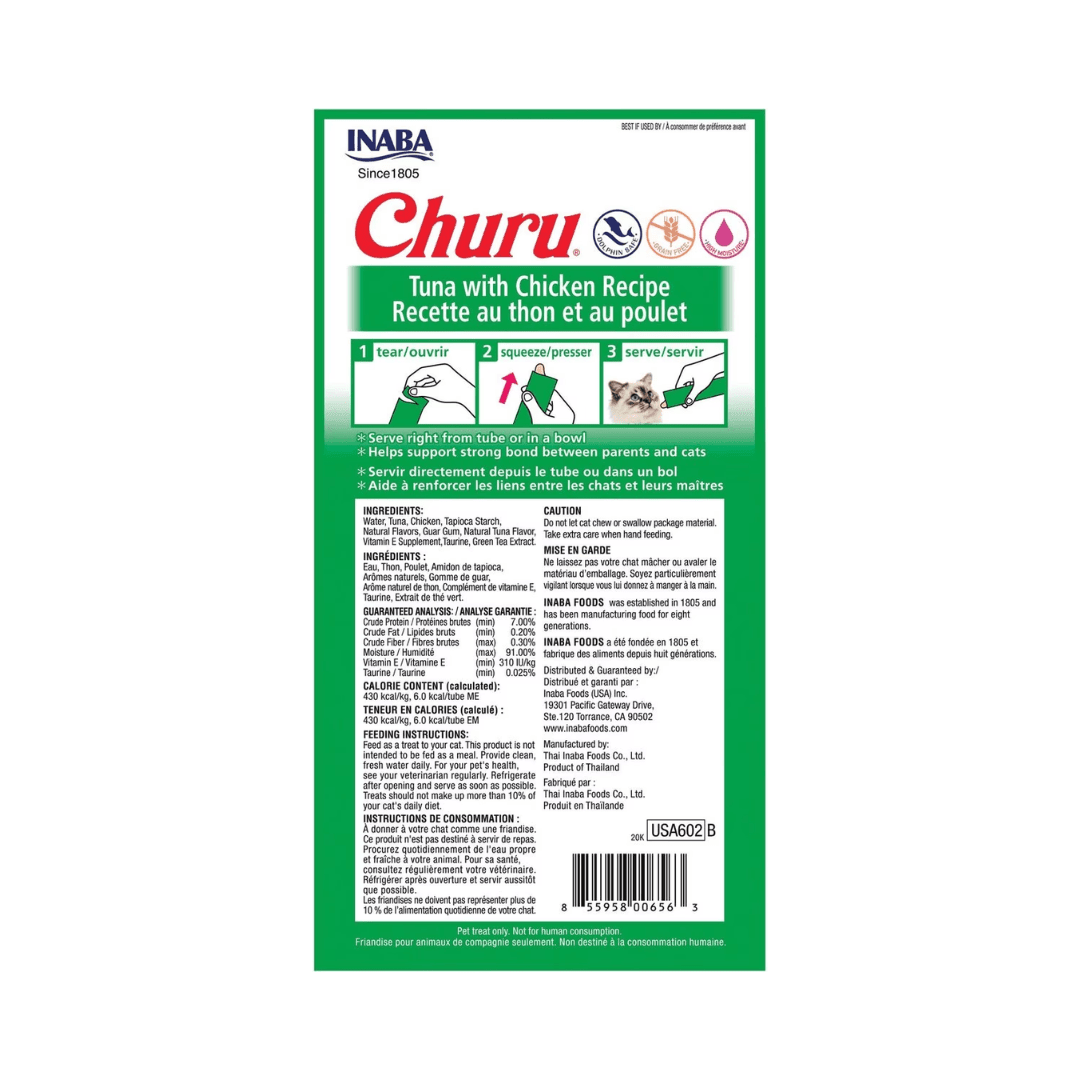 Inaba Cat Treats - Churu Purees Tuna with Chicken Recipe Pouch - Toronto Pets