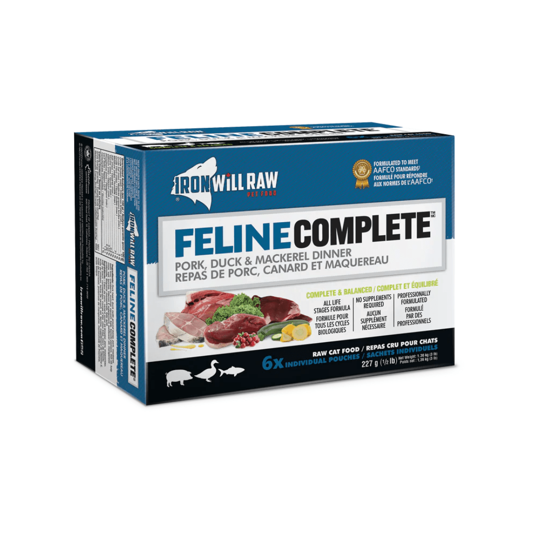 Iron Will Raw Frozen Cat Food - Feline Complete Pork, Duck & Mackerel Dinner - Toronto Pets