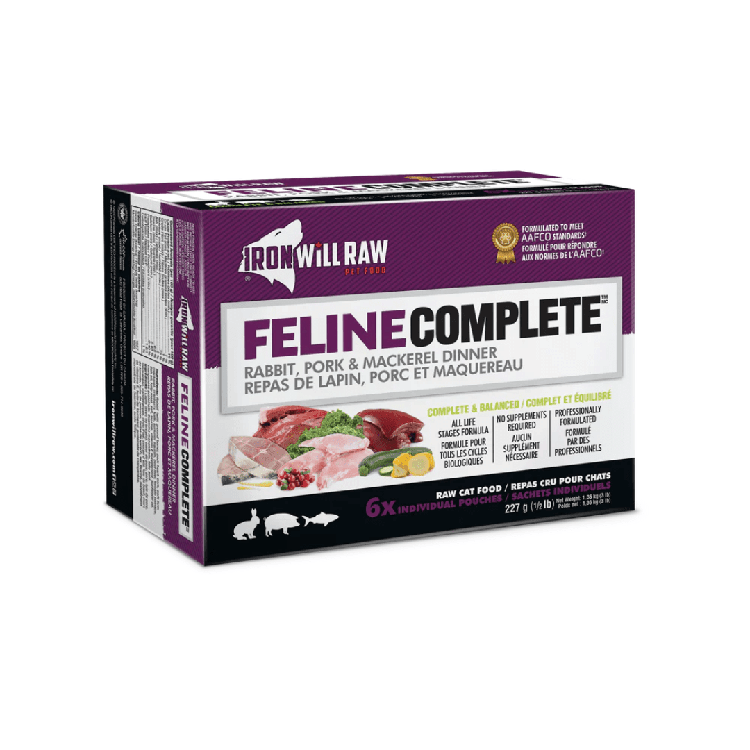 Iron Will Raw Frozen Cat Food - Feline Complete Rabbit, Pork & Mackerel Dinner - Toronto Pets