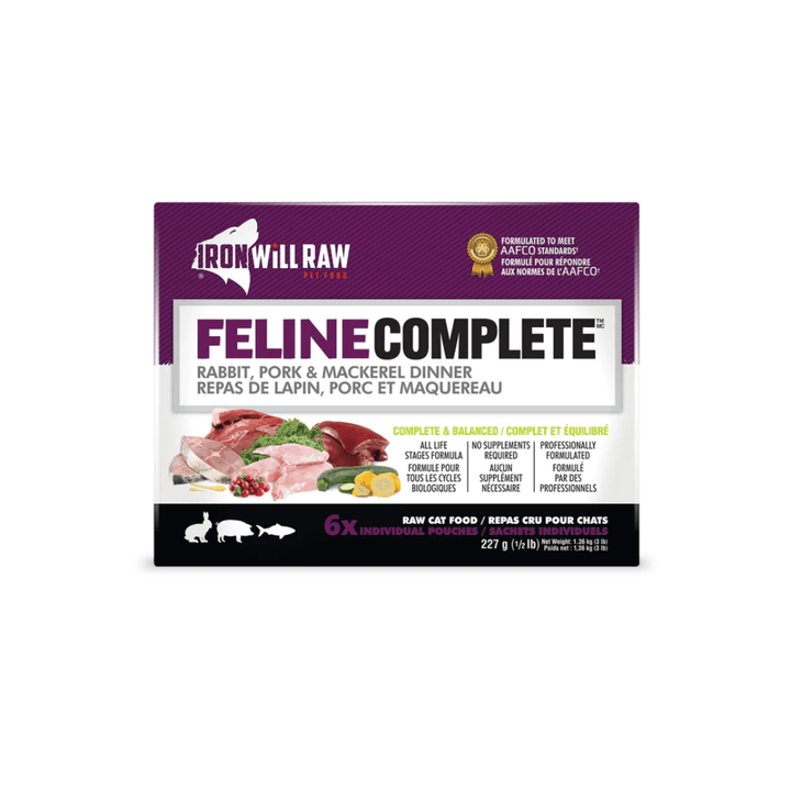 Iron Will Raw Frozen Cat Food - Feline Complete Rabbit, Pork & Mackerel Dinner - Toronto Pets