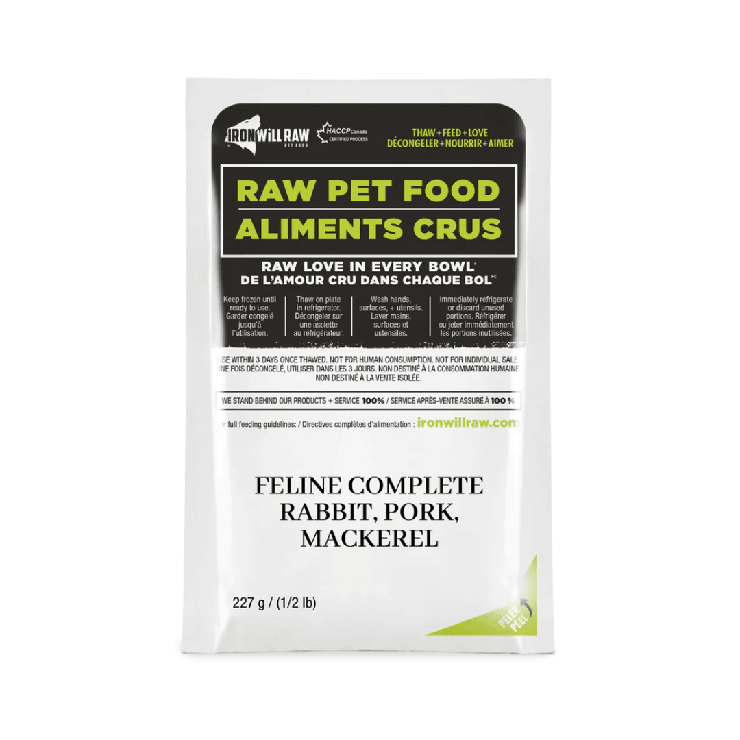 Iron Will Raw Frozen Cat Food - Feline Complete Rabbit, Pork & Mackerel Dinner - Toronto Pets