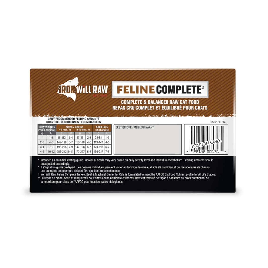 Iron Will Raw Frozen Cat Food - Feline Complete Turkey, Beef & Mackerel Dinner - Toronto Pets