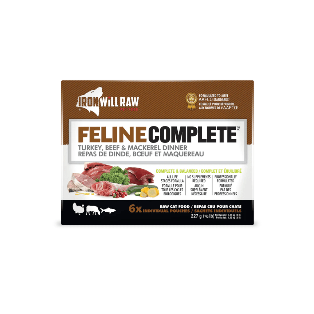 Iron Will Raw Frozen Cat Food - Feline Complete Turkey, Beef & Mackerel Dinner - Toronto Pets