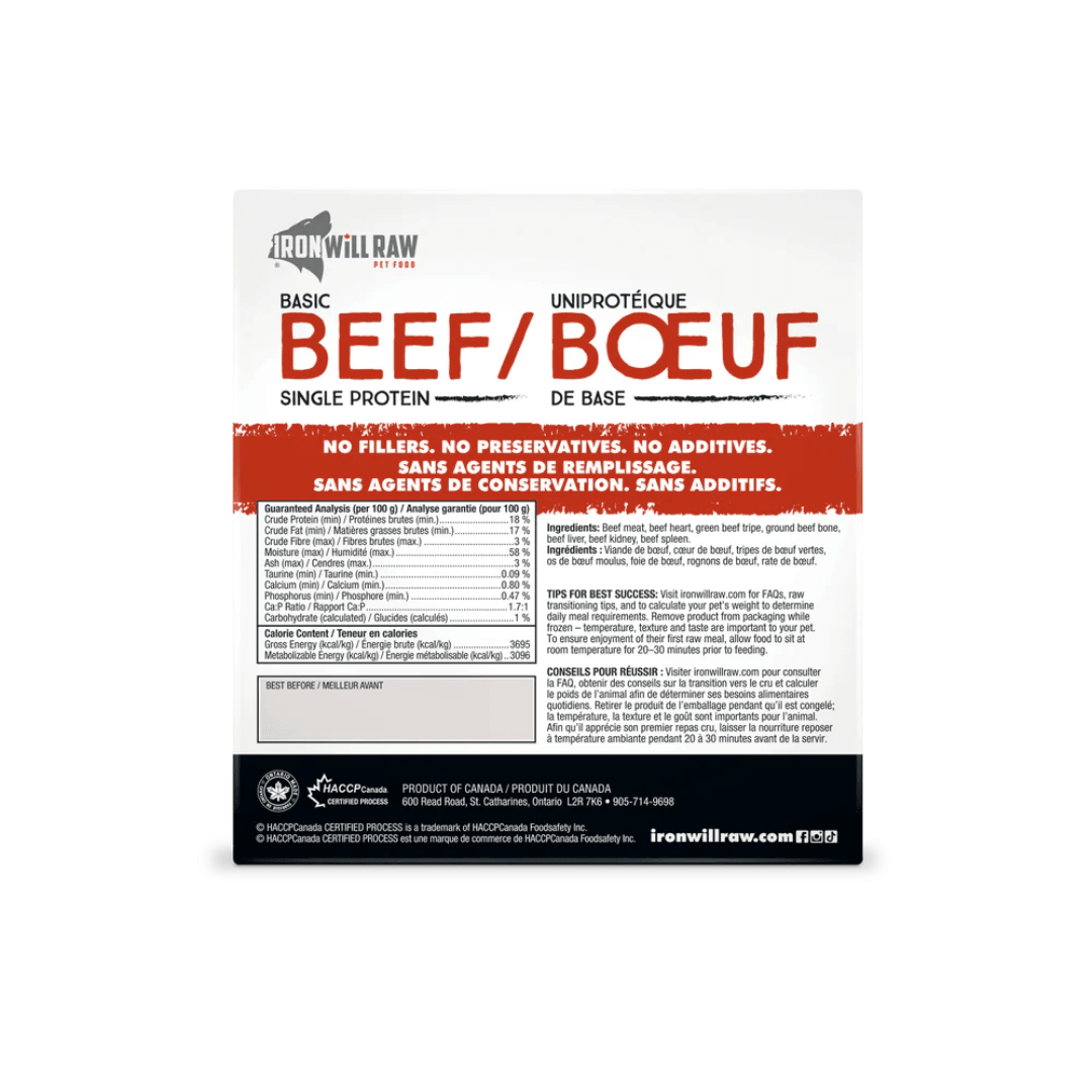 Iron Will Raw Frozen Dog and Cat Food - Dog & Cats Basic Beef - Toronto Pets