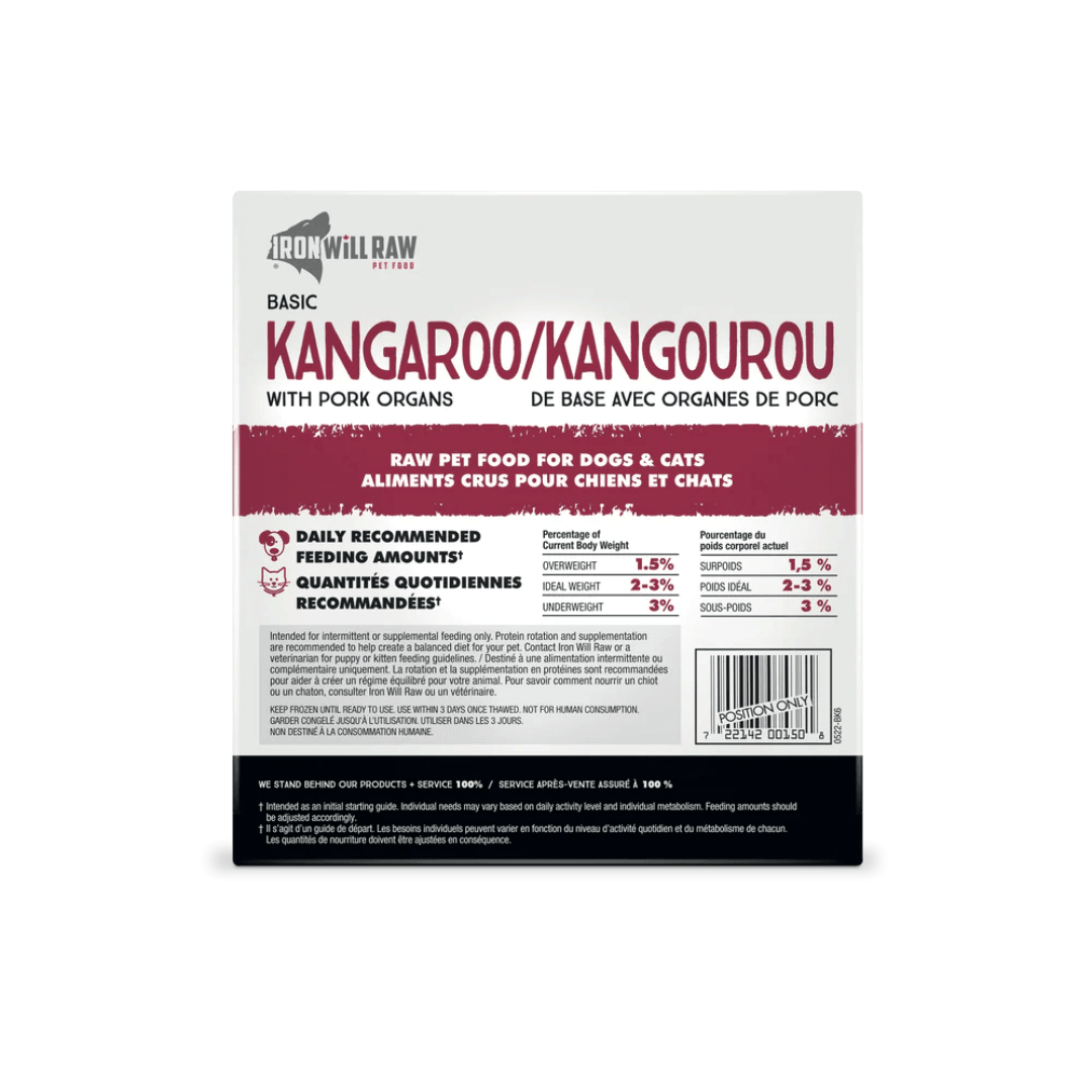 Iron Will Raw Frozen Dog and Cat Food - Dog & Cats Basic Kangaroo - Toronto Pets