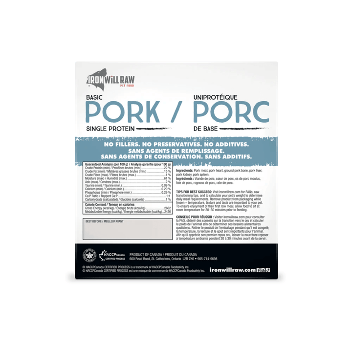 Iron Will Raw Frozen Dog and Cat Food - Dog & Cats Basic Pork - Toronto Pets