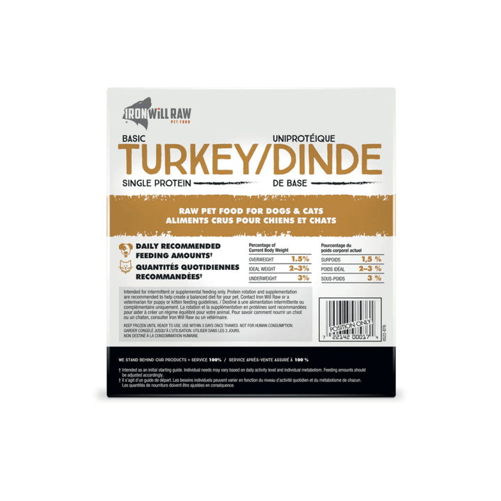 Iron Will Raw Frozen Dog and Cat Food - Dog & Cats Basic Turkey - Toronto Pets