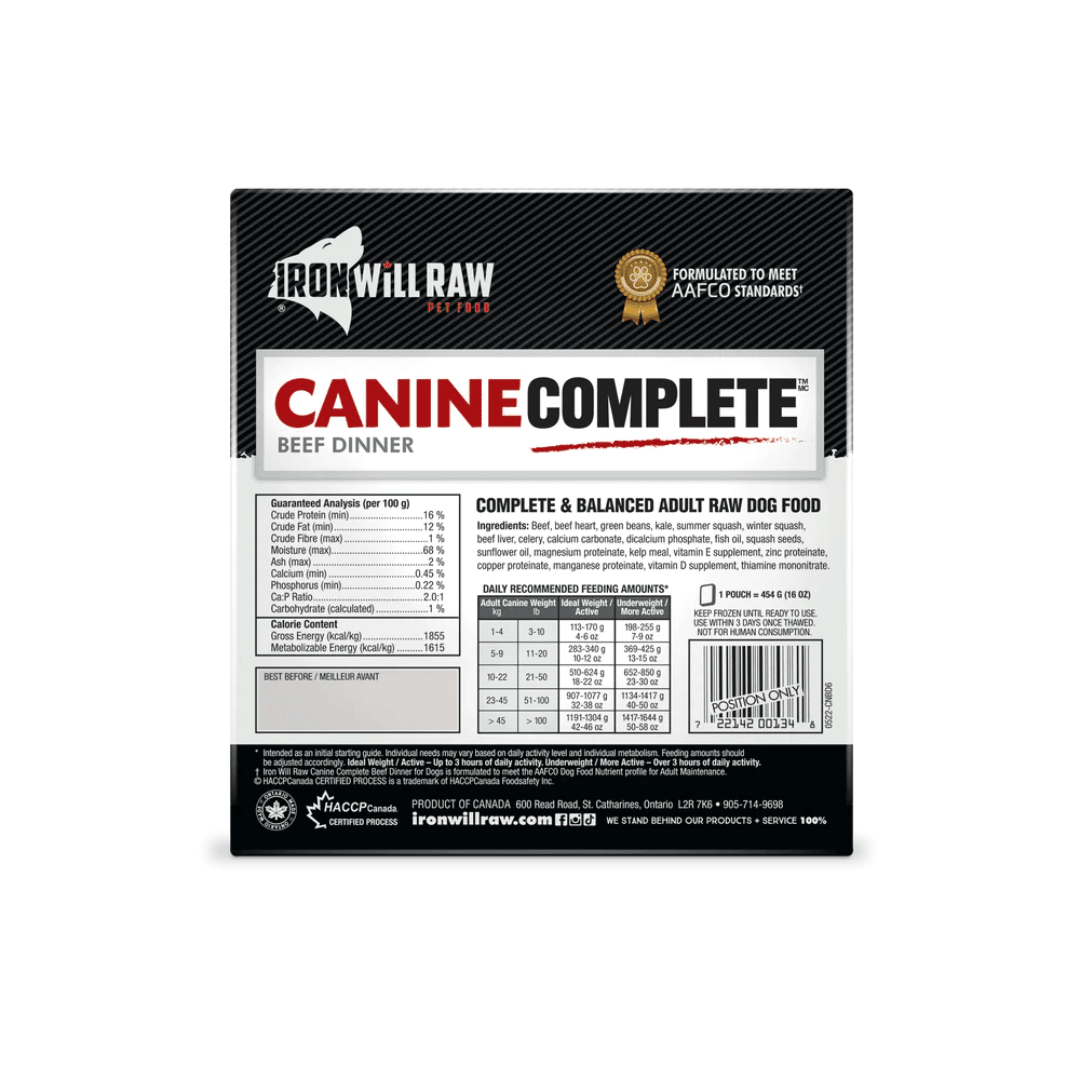 Iron Will Raw Frozen Dog Food - Canine Complete Beef Dinner - Toronto Pets