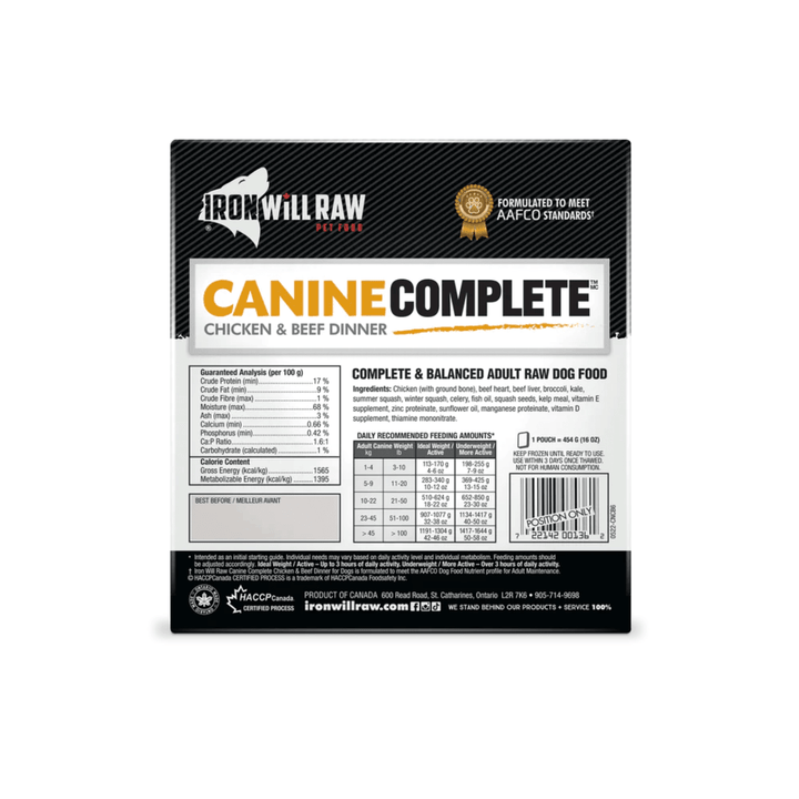 Iron Will Raw Frozen Dog Food - Canine Complete Chicken & Beef Dinner - Toronto Pets