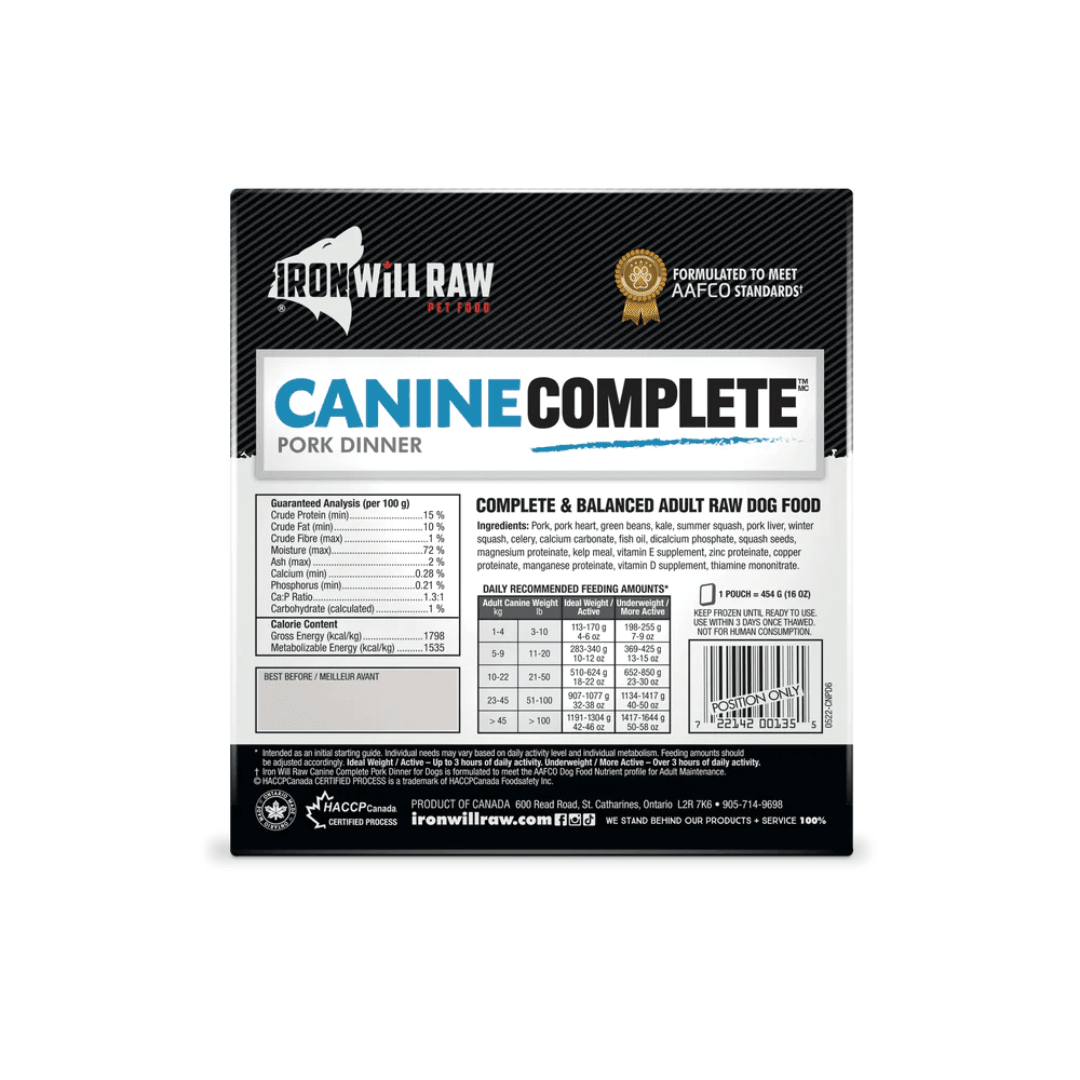 Iron Will Raw Frozen Dog Food - Canine Complete Pork Dinner - Toronto Pets