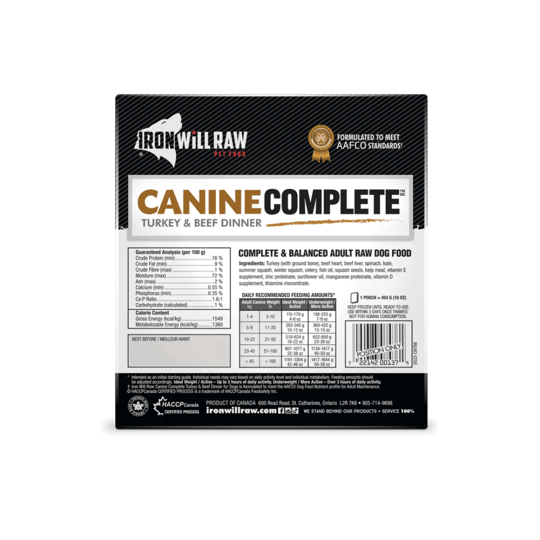 Iron Will Raw Frozen Dog Food - Canine Complete Turkey & Beef Dinner - Toronto Pets