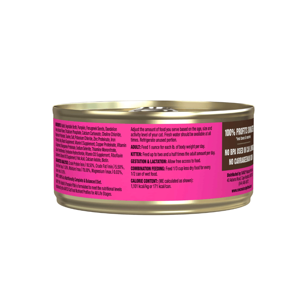 Rawz Wet Cat Food - 96% Rabbit & Pumpkin Pate Canned - Toronto Pets