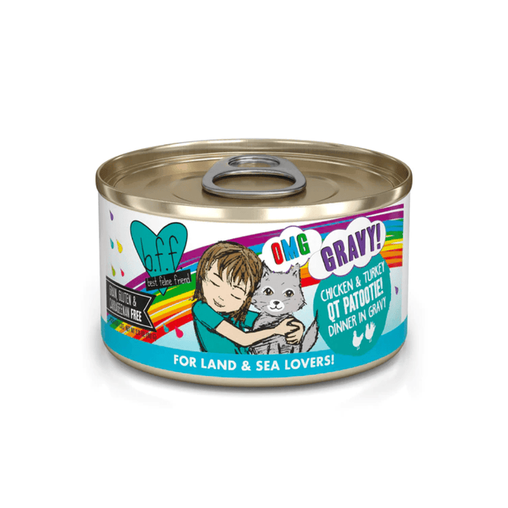 Weruva Wet Cat Food - BFF OMG Gravy Chicken & Turkey QT Patootie! Chicken & Turkey Dinner in Gravy Canned - Toronto Pets