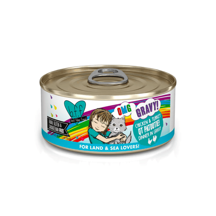 Weruva Wet Cat Food - BFF OMG Gravy Chicken & Turkey QT Patootie! Chicken & Turkey Dinner in Gravy Canned - Toronto Pets