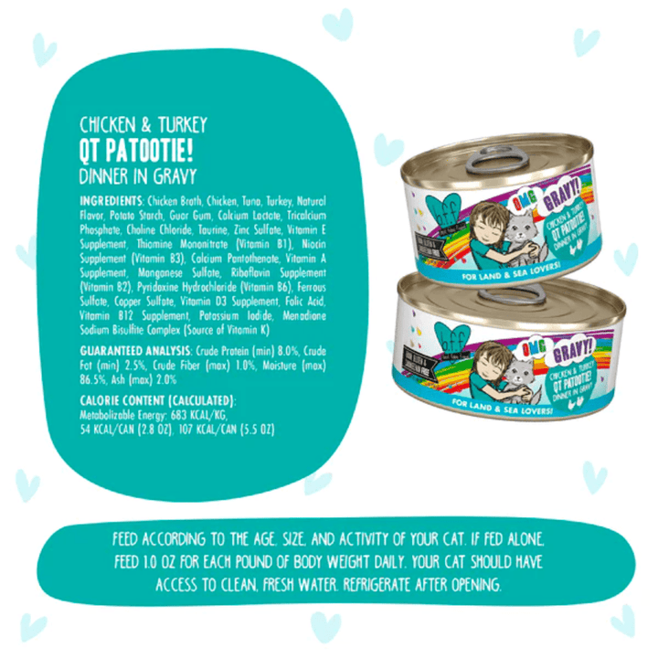 Weruva Wet Cat Food - BFF OMG Gravy Chicken & Turkey QT Patootie! Chicken & Turkey Dinner in Gravy Canned - Toronto Pets